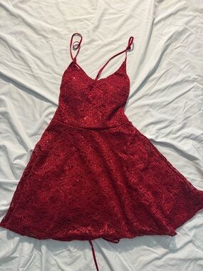 Red Lace Corset Back Spaghetti Strap Dress